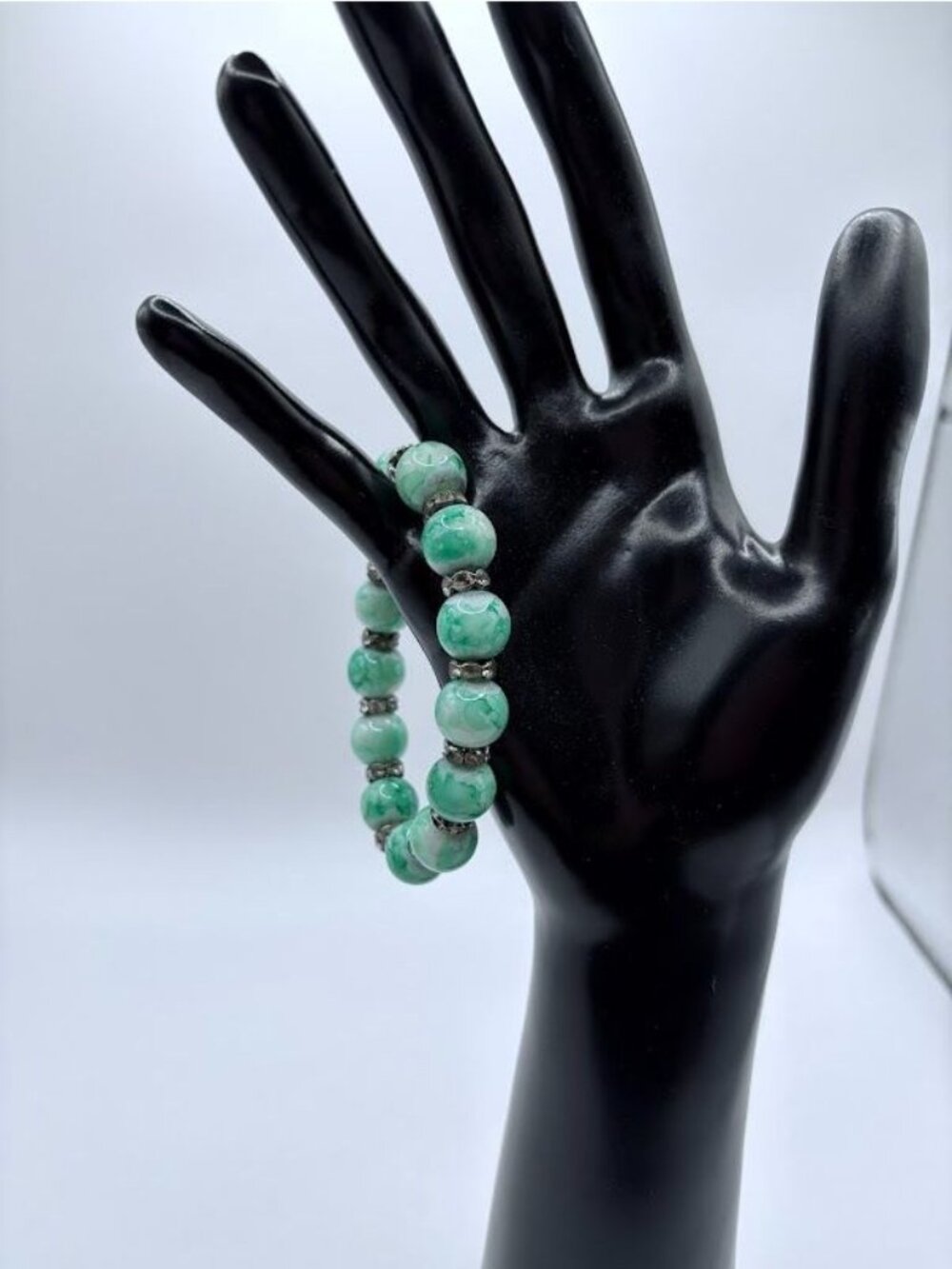 Turquoise & Green Beaded Stretch Bracelets with Silver Accents - Set of 2 - Picture 4 of 4